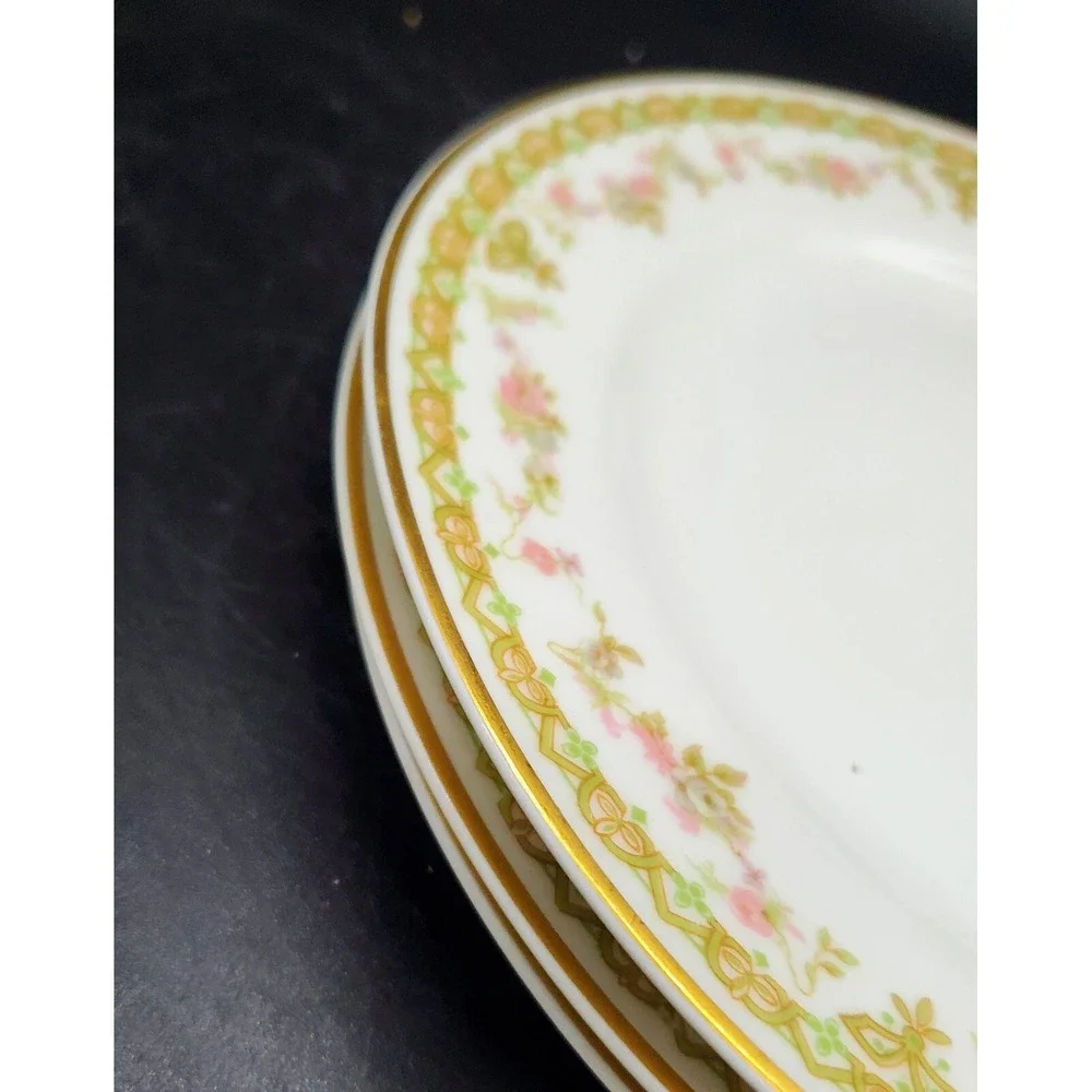 Vintage Haviland Limoges Trianon Lunch Salad Plates Set 3 Pink Rose 7.5